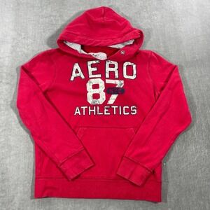 AERO 87 NYC Aeropostale Mens Medium‎ Red Athletics Pullover Sweatshirt Hoodie